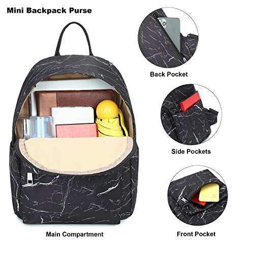 Image of Marble Mini Backpack Women Girls, Small Backpack Purse for Adults Teens Kids School Travel (Black)