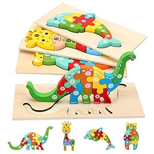 Wooden Puzzles for Toddlers 3-5 Year Old, Kids Montessori Toys for 3 Year Old, Learning Educational Wood Puzzle Toy Gift for 3 4 5 Year Old Boys Girls – 4 Pack