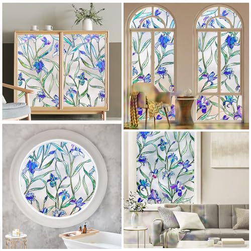 Image of SUNBABY Stained Glass Window Film:288,3D Decorative Window Privacy Film,Window Decals,Non-Adhesive Heat Control Anti UV Vinyl Static Clings,23.6 x 78.7 Inches