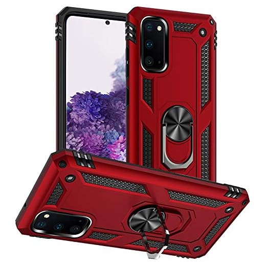 Yiakeng Samsung S20 fodral med härdat glas, silikon stötsäker militär kvalitet skyddande telefonskydd med ring ställ för Samsung S20 (Röd)