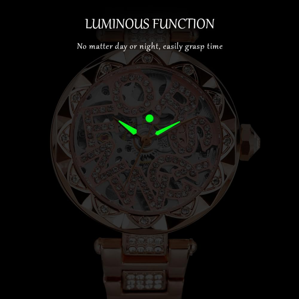 Bling strass scava fuori orologio meccanico automatico per le signore unico scheletro design impermeabile in acciaio inossidabile donne eleganti orologi diamante