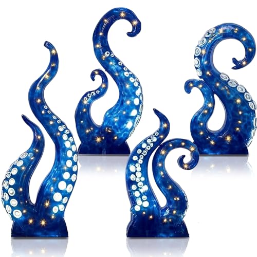Image of DoubleFill 4 Pcs 26-39 Inch Lighted Octopus Arms Cardboard Cutout with Light Under the Sea Ocean Theme Party Decorations Stand up Aqua Animal Photo Props Back Drops for Party Decor
