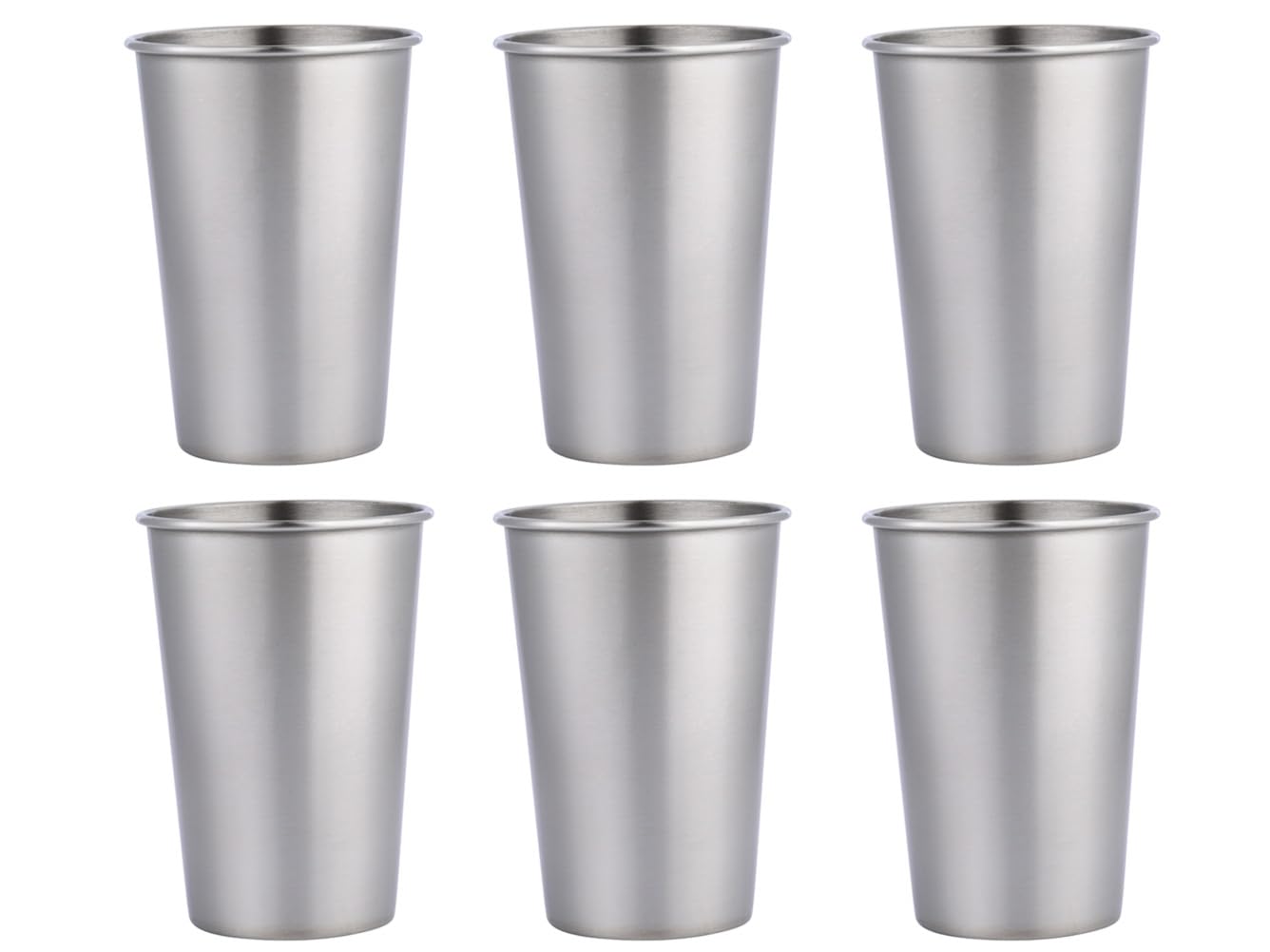 6 Pack Stainless Steel Cups, 16 Ounces Pint Cup, Metal Cups for Drinking