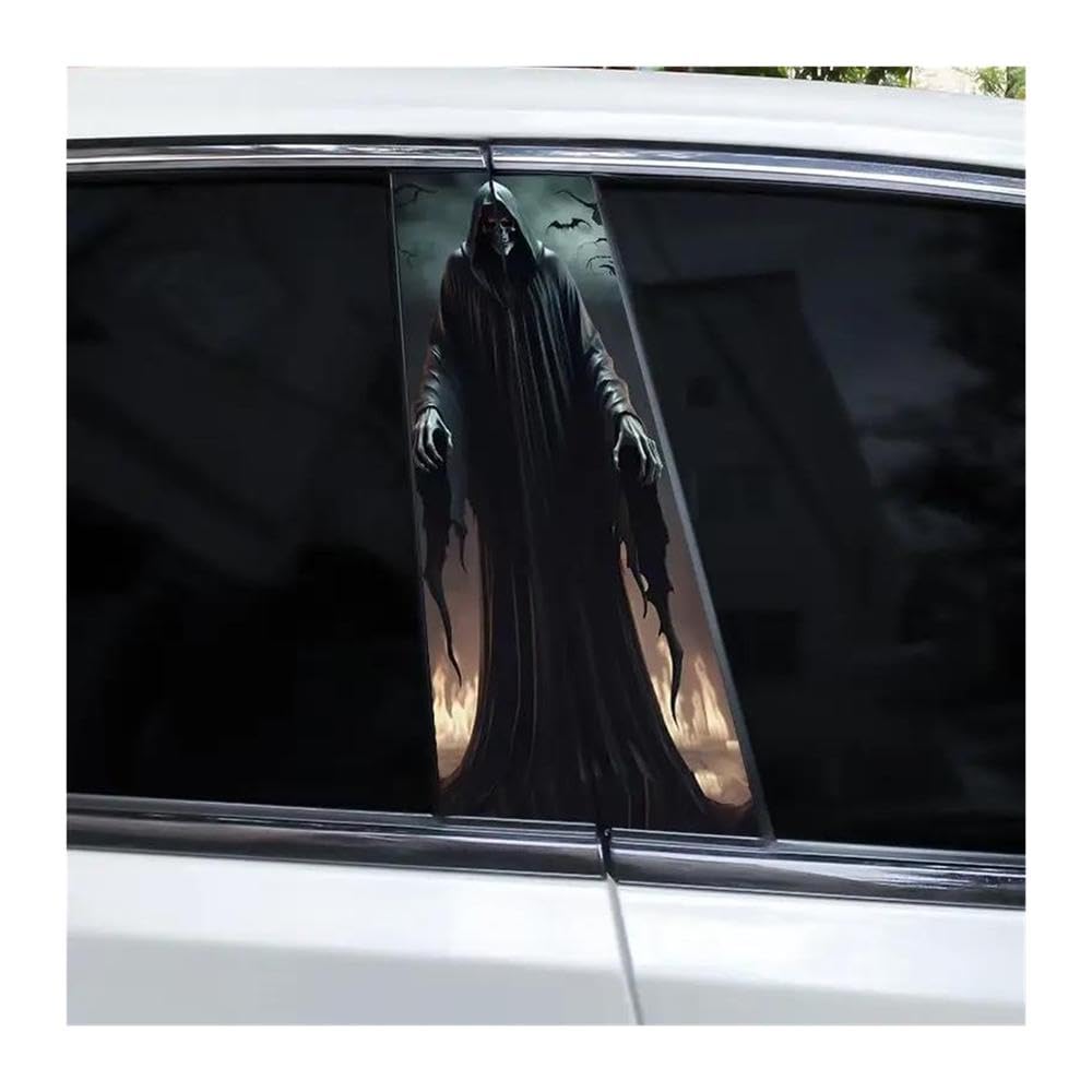 Decorative Items 2pcs Car Center Column Stickers DIY Horror Skull Car Door Pillar Stickers(C)