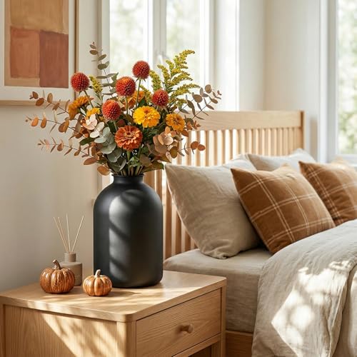 Image of Goaste 8.7 Inch Matte Black Metal Vase, Wabi Sabi Iron Frosted Flower Vase for Pampas Grass, Minimalist Boho Decorative Vase for Table Centerpieces Home Living Room Wedding Office Decor