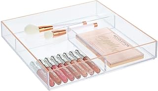 mDesign rangement pour maquillage – boite à maquillage pour des produits de beauté et des cosmétiques – boite de rangement pour la salle de bain ou la chambre – transparent et rose doré