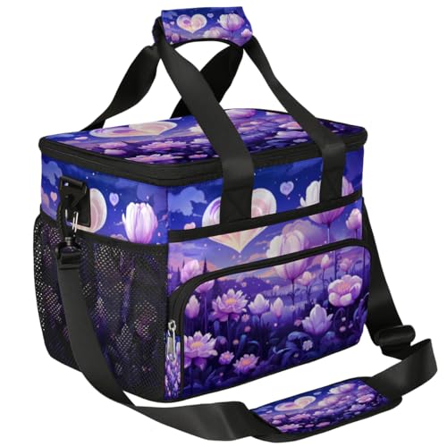 Heart Insulated Picnic Backpack Lunch Box for Women Men Picnic Basket Tote Lunch Bag Picnic Bag Portable Lunch Bags for Picnic, Beach, Work, Trip,Office, Camp Flowers Beautiful