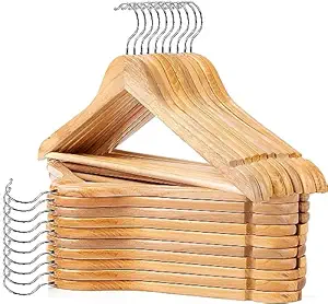 Solid Wooden Hangers 20 Pack, Wood Coat Hangers with Smooth Finish, Durable Wooden Clothes Hangers with 360 degree Swivel Hook & Notches for Jeans Pants Jackets Shirts Dresses, Natural