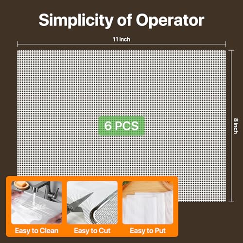 Image of Silicone Dehydrator Sheets 6 Pcs, Resuable Mat 11 x 8in for Food Dehydrator Freeze Dryer to Prevent Food Spills, Heat-Resistant Dehydrator Trays, Dishwasher Safe, White Rectangular