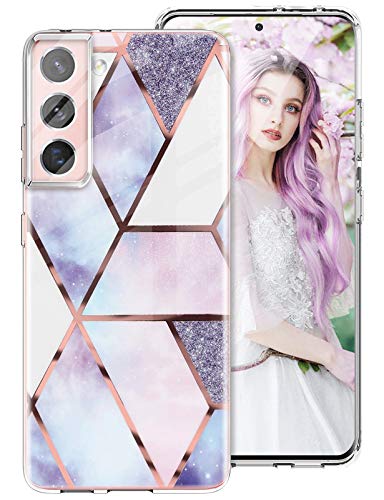 Croazhi Compatible avec Coque Samsung Galaxy S21 5G, Silicone Transparent TPU Ultra Mince Souple Fleur Marbre Motif 360 Protection Étui Housse Antichoc Anti Rayure Cover pour Samsung S21 5G Coque Cover