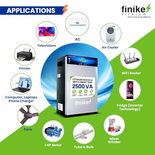 Image of Finike 2500 VA Inverter with 2688Wh Lithium-Ion Battery for Home, Office & Shops, Wall Mount Bracket, Fast Charging, Zero Maintenance Upto 12 Year Life Integrated 5 Year Warranty, (2500VA)