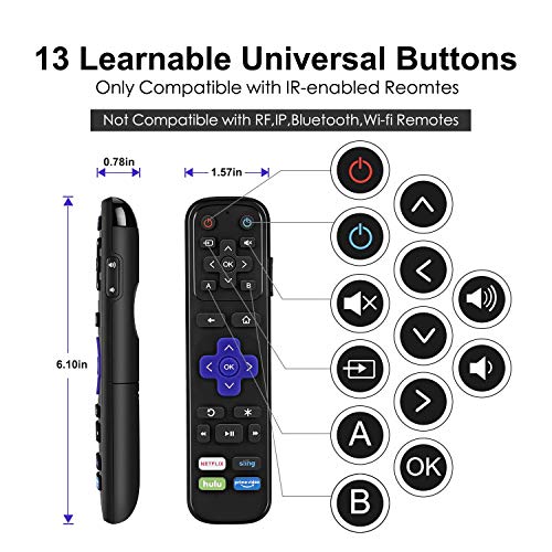 Sofabatn R2 Universal Ir Remote Replacement For Roku Streaming Player With 13 Extra Learning Buttons To Control Tv Soundbar All In One (For Roku 1 2 3 4 Premier+ Express+ Ultra, Not For Roku Stick) #TOP3