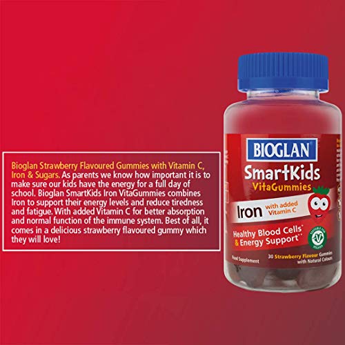 Bioglan SmartKids Iron with Vitamin C Energy Gummies - 30 Yummy Chewy Gummies for Enhanced Immunity and Maximum Energy Support for Active Kids