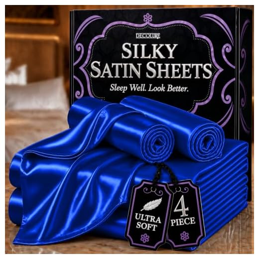 Satin Sheets King Size (4 Pieces, 8 Colors), Silky Satin Sheet Set -Satin Bed Set with 2 Pillowcase, Satin Fitted Sheet - Blue Satin Sheets, King Size Satin Sheets, Satin Bed Sheets King