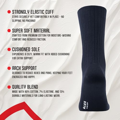 Cotton Socks with Smooth Toe Seam & Strong Elastic Cuff for Men and Women-Moisture Wicking-Work & Everyday Use2