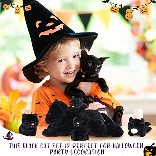Skylety 5 Pieces Stuffed Animal Plush Cat Set Include Large Soft Cuddly With 4 Cute Fluffy Plush Kittens In Mommy Cat's Belly Nurturing Cat Huggable Sleeping Birthday Gifts (Black, Cute Style) #TOP4
