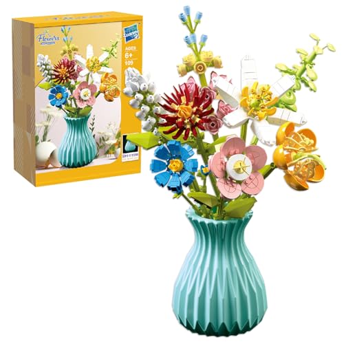 Ramo de Flores Sets de Construcción, 8 Estilos Juegos de Flores Artificiales Colección Botanical, 691 PCS Flowers Artificiales, Día de la Madre/Regalo San Valentín/Cumpleaños (Jarrón Verde)