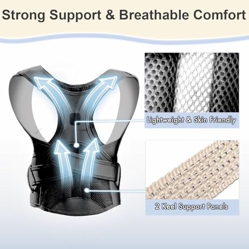 Kids Back Brace Posture Corrector for Boys Girls Teen Youth, Adjustable Upper Back Straightener Lumbar Support Belt for Children Teenager Hunchback Scoliosis Pain Relief Spine Corrector, Black Large