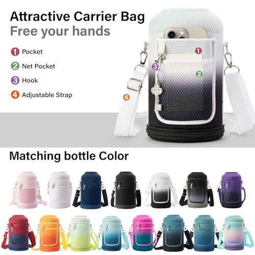 Insulated Water Bottle | Thickened Stainless Steel Vacuum Metal | Portable Sports Half Gallon Large Water Jug for Gym and Hiking with Straw, Carrier Bag, Handle Strap | BPA-Free 64 oz