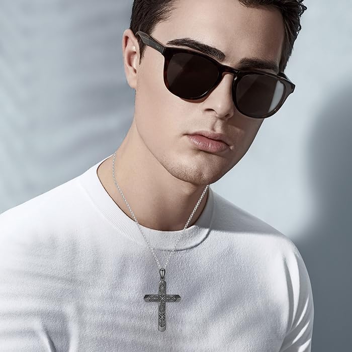 Celtic Cross Necklace 925 Sterling Silver Jewish Cross Pendant Star of David Necklace Clover Viking Irish Jewelry Religious Protective Gift for Men Women - Image 2