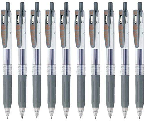 Zebra Sarasa Clip 0.3 Retractable Gel Ink Pen, Rubber Grip, 0.3mm, Gray Ink, Value Set of 10