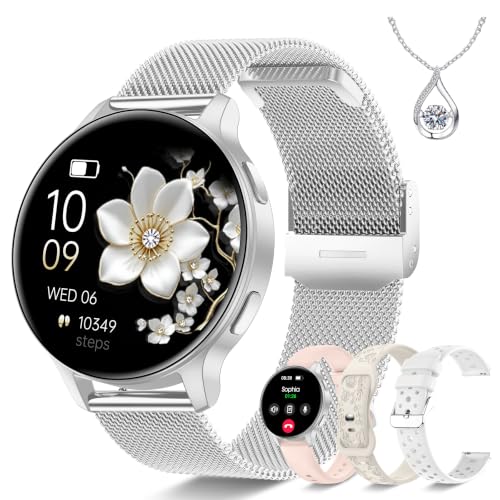 Smart Watch for Women, 1.27" HD Fitness Tracker with 4 Bands & Necklace Gift Set, Heart Rate SpO2 Sleep Monitor, 120+ Sport Modes, Call & Notifications, Smartwatch for Android iPhone, 40mm Silver