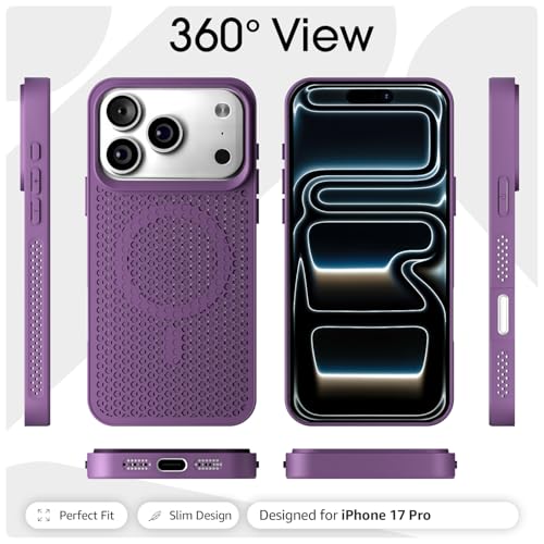 Image of Pikkme Back Cover for iPhone 17 Pro | Honeycomb Cooling Design | Silicone Heat Dissipation | Mag-Safe Compatible | Shockproof Camera Protection Bumper Case (Purple)