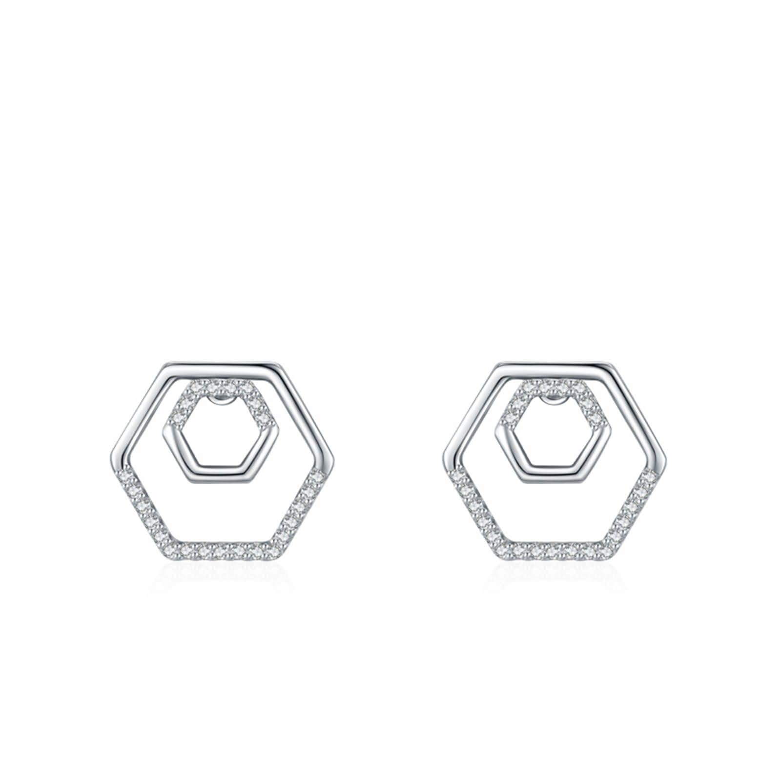 Orecchini in oro bianco 9 K/14 K/18 K con moissanite, motivo geometrico cavo
