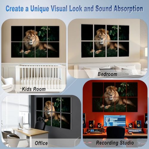Pack de 8 Paneles Acústicos Decorativos Autoadhesivos con Retrato de León 48"x32" para Oficina, Hogar y Estudio miniatura 7