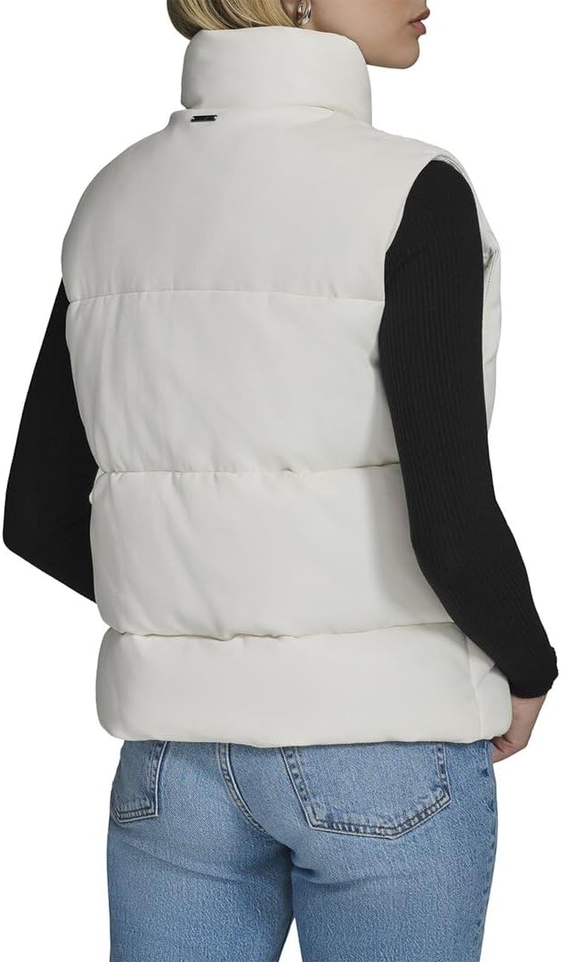 Andrew Marc womens Puffer Faux Leather Zip Front Vest - Image 2