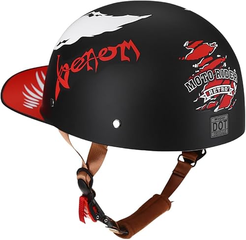 Miniatura 3 de Casco abierto de estilo vintage retro para motocicleta, gorra de béisbol, medios cascos con lente desplegable para hombres y mujeres, ciclomotor,