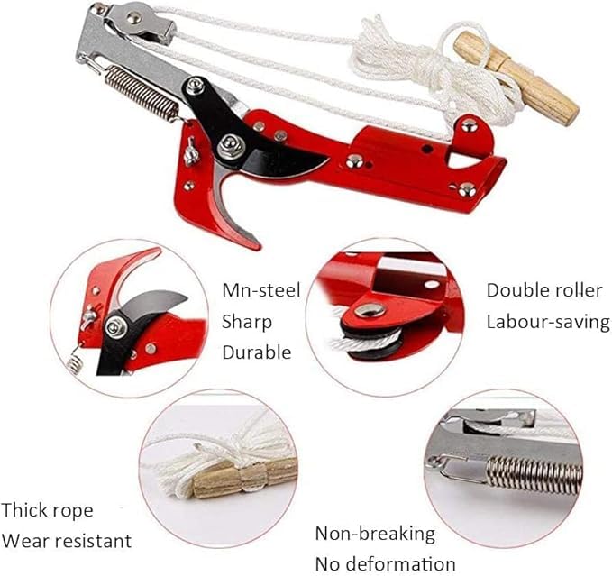 Image of VELTRIX 2-Way Long Reach Tree Pruner & Trimmer Head, 350mm Pruning Saw with Garden Shear, Branch Cutter, Fruit Picker & Harvester Tool with 2.5m Rope Line, Without Pole