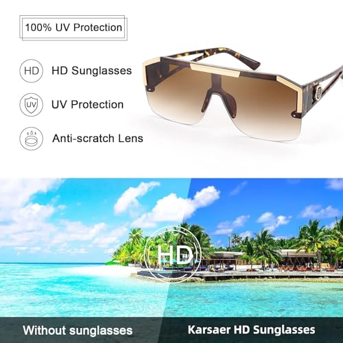 Image of Karsaer Oversized Square Flat Top Shield Sunglasses One Piece Frameless Stylish Women Men UV400 E1037