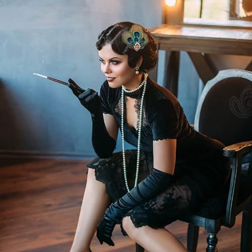 Fashey Flapper Headband 1920S Headpiece Great Gatsby Headpiece Feather Hair Clip 1920S Flapper Headpieces Roaring 20S Headpieces Vintage Rhinestone Hair Pin Art Deco Party Prom 1920 Accessories Women #TOP6