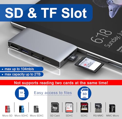 Surface Pro 6/5/4 Docking Station - Surface Pro Hdmi Adapter 4K@30Hz HDMI Port Converter, USB 3.0, USB 2.0 Hub, SD & TF/Micro SD Memory Card Reader Microsoft Surface-Pro 6/5/4 Accessories Dongle - Image 4
