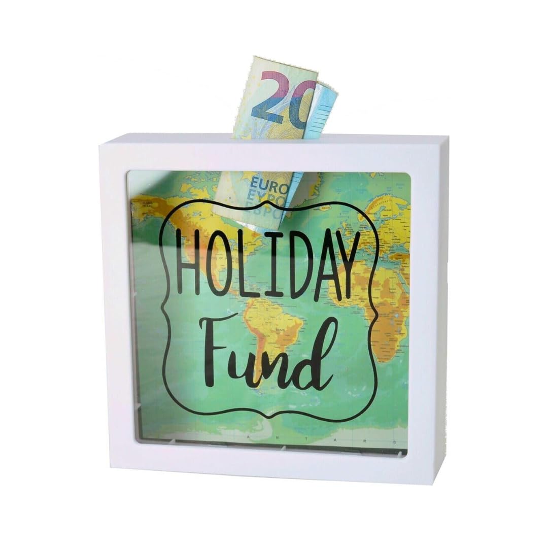 Lnd Gifts Women's Multicolor Holiday Savings Box, Money Box For Adults, Travel Gifts For Travel Gifts For Men, Reusable Money Saving Box Money Boxes For Adults With Map Print Design 15 X 15Cm Moneybox