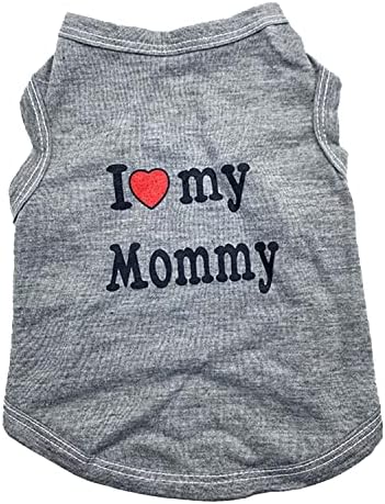 HillDog Shirts I Love My Mom/Mommy Clothes Doggy Slogan Costume Cute Heart Vest for Small Dogs Puppy T-Shirt (Small, Grey)