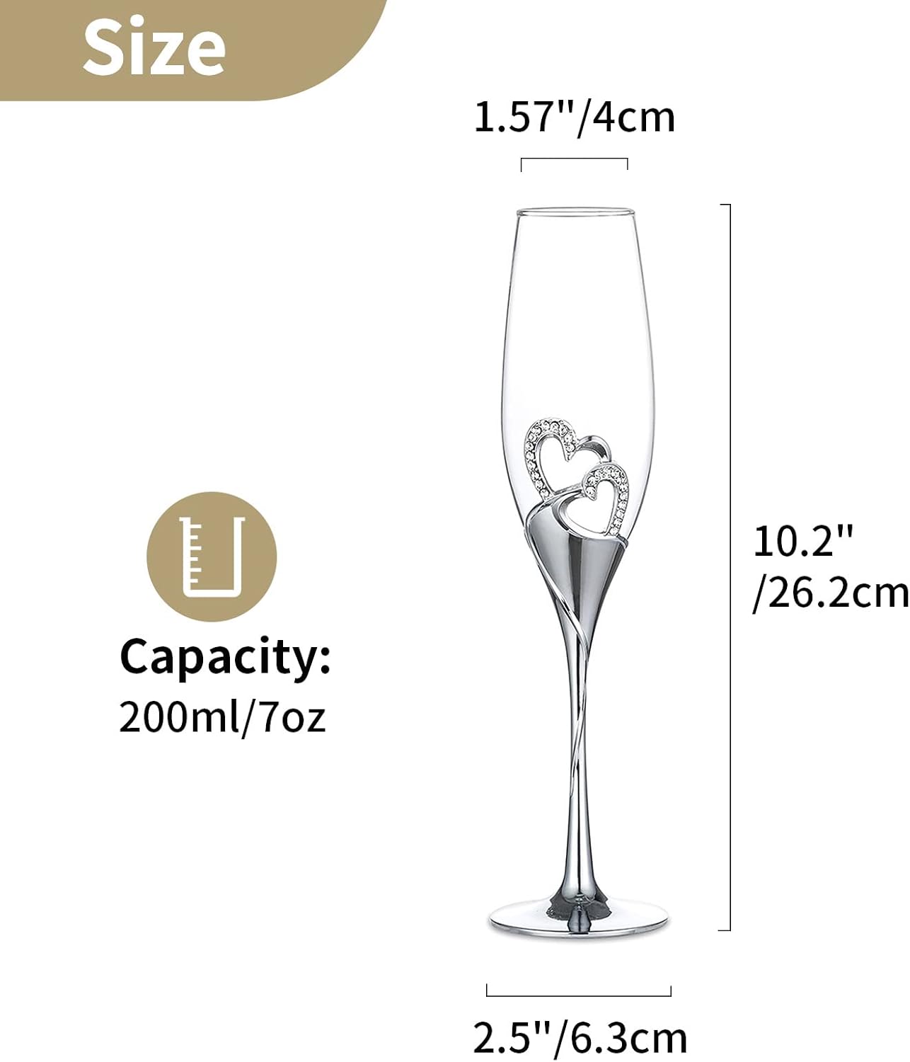 NUPTIO Champagne Flutes Glasses Wedding: Champagne Flute with Wooden Gift Box Crystal Prosecco Glass Set of 2, Silver Gift Set for Engagement Toasting Anniversary Party Bridal Showers - Image 6