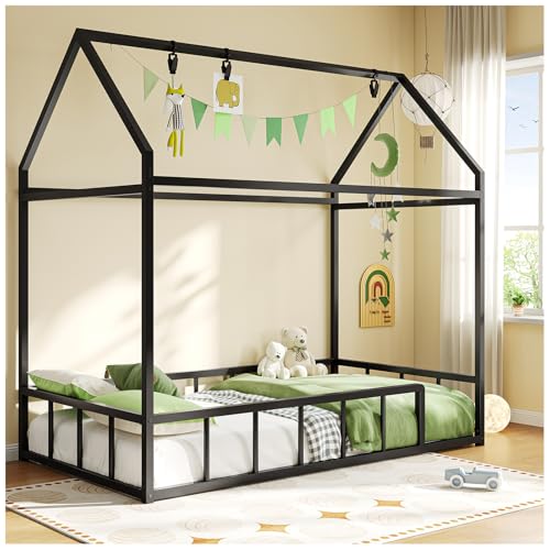 La Mejor Recopilación de Bases para Cama de Metal de esta semana. 50 Simple Wisdom Base Cama Individual,Cama Individual,Base de Camas con Techo Triangular,Base Para Camas Individuals Viene con Una Barandilla de Seguridad y 6 Clips,Marco Metal...