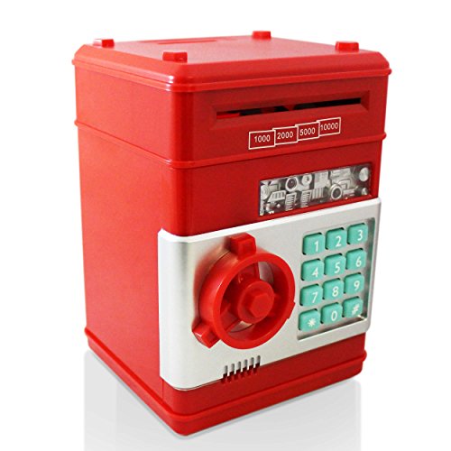 Safe Coin Bank For Kids - Authentic ATM Money Saver Keeps Cash, Toys, and Jewelry Inside Safe Inside - Auto Insert Bills and Electronic Password - Cool Piggy Bank Makes A Great Birthday Gift