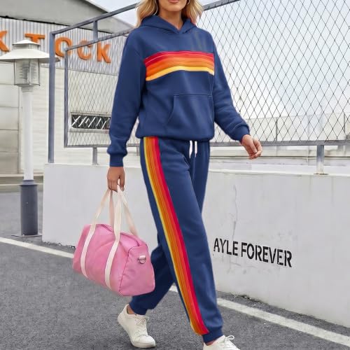 ZWRXW 2 Piece Sets for Women Rainbow Striped Lounge Set Matching Sweat Set - image 6