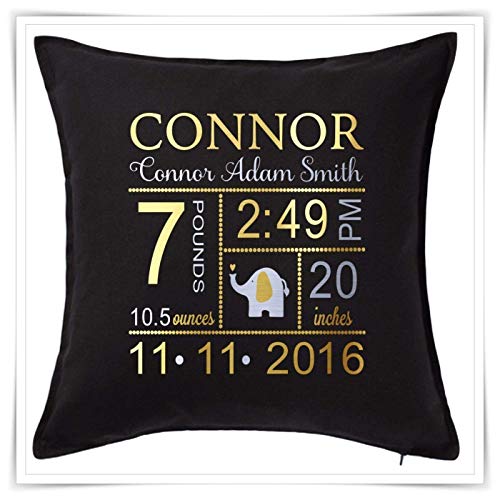 PERSONALIZED Birth Announcement Black Pillow Cover. Birth