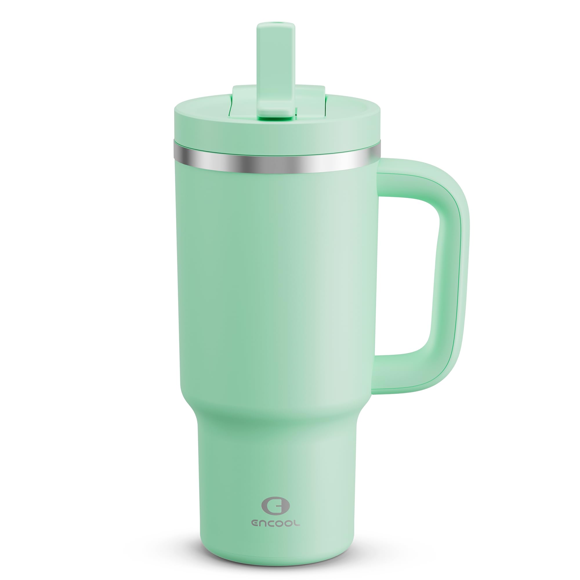 ENCOOL 32 oz Tumbler with Handle and Straw: Stainless Steel Insulated Tumbler Keeps Cold for 24 Hours, Leakproof Travel Cup Fits in Cup Holder and BPA-Free,Brook Green
