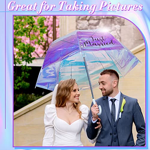 4 Pcs Clear Umbrella Wedding Just Married Decorations Clear Bubble Umbrellas For Rain Love Is In The Air Stick Dome Umbrellas For Bridal Shower Men Women Wedding Decoration Photo Props(Novelty Style) #TOP4