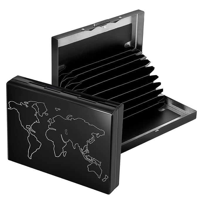 Stealodeal RFID Protected Stainless Steel Black World Map 10 Slot Credit/Debit/ATM Card Holder for Men & Women