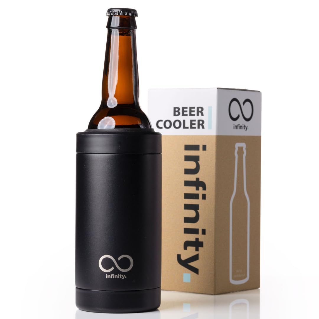 ∞ Infinity Beer Cooler | Built in Bottle Opener | 3-in-1 Design (Cooler, Tumbler and Flask) | Fits Bottles and Cans | Long Lasting Cooling | Luxury Drinks Cooler (Raven Black) — image 1