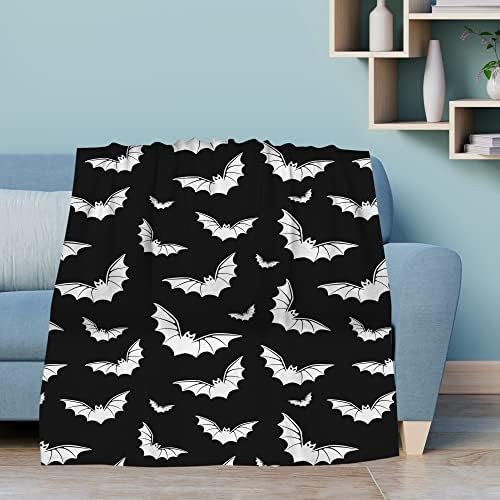 DOINBEE Cute Bat Blanket Retro Halloween Bats Goth Flannel Blanket Black and White Funny Gothic Throw Blankets Bedding Soft Warm Fluffy Fleece Blanket for Sofa Chair Bed Office Home Party 60"x50"