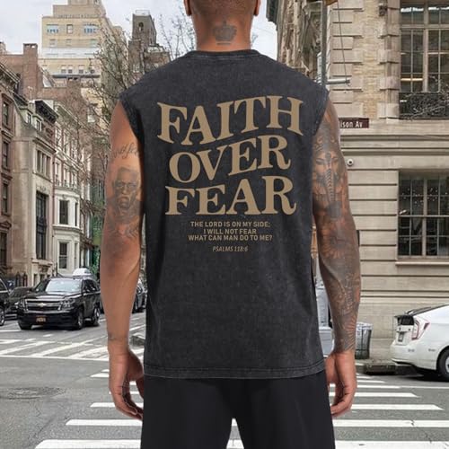 Mens Christian Sleeveless Shirts Faith Over Fear Graphic Tank Tops Gym Workout Acid Wash Tanks Cut Off Muscle Shirt3