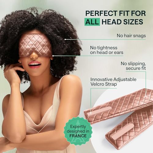 100% Mulberry Silk Eye Mask for Sleeping Women & Men - Full Blackout Blindfold - Eye Covers with Adjustable Straps - Pink SPA Headband for Washing Face - Sleep Mask - Silk Hair Headband