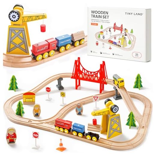 Welche bekannten Marken bieten hochwertiges Lernspielzeug aus Holz an? 16 Tiny Land Kran Zug Set-55Pcs- Hölzerne Schienen & Exklusive Kran & Züge- Passend für Thomas Passend für Brio Passend für Chuggington Passend für Melissa- Geschenkverpackte Spielzeug Eisenbahn Kits